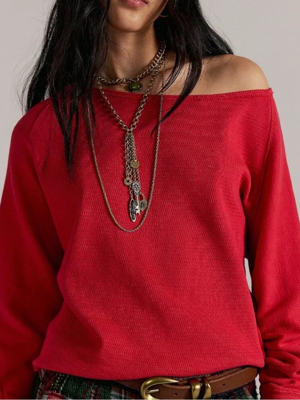 free people We the Free Red Women's Salsa Red Waffle Knit Sweater